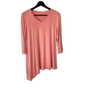 LOGO Lori Goldstein Pink V Neck Asymmetrical Long Sleeve Tunic Top XS